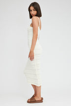 White Knit Dress Twisted Bust Midi