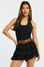 Black Frilled Playsuit Halter Neck
