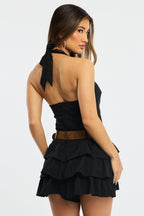 Black Frilled Playsuit Halter Neck