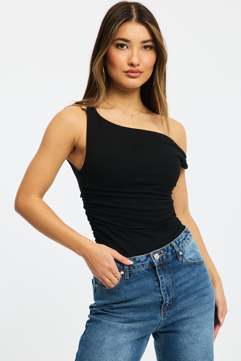 Black One Shoulder Bodysuit