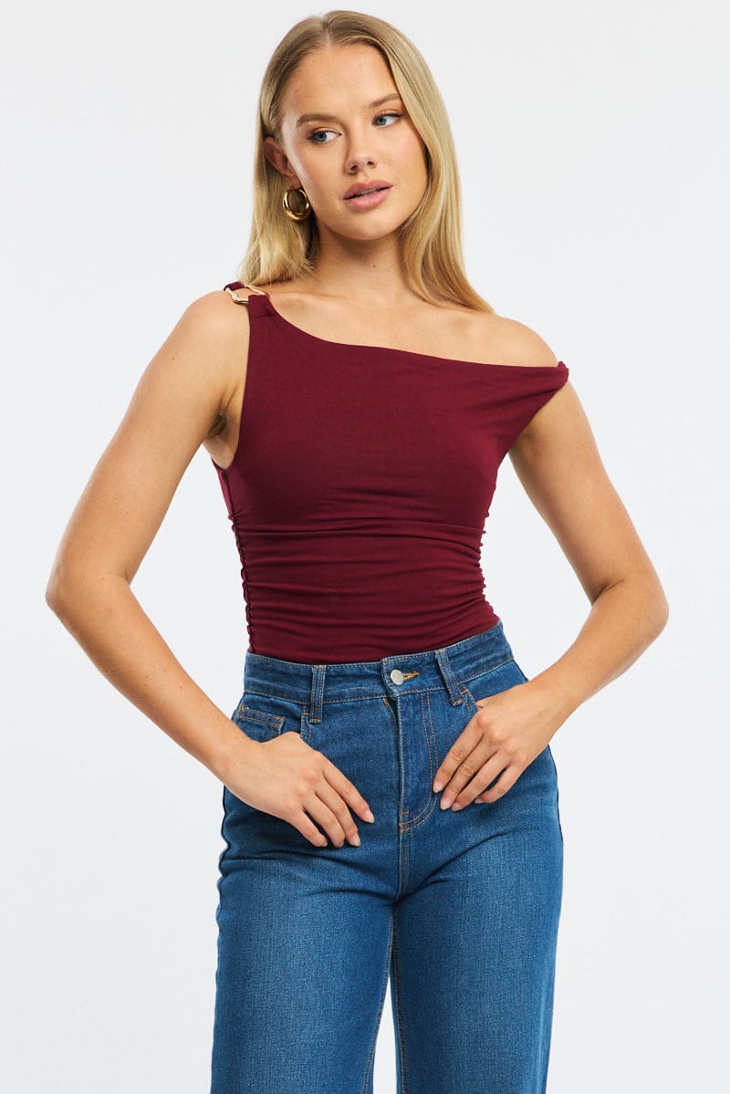 Red One Shoulder Bodysuit