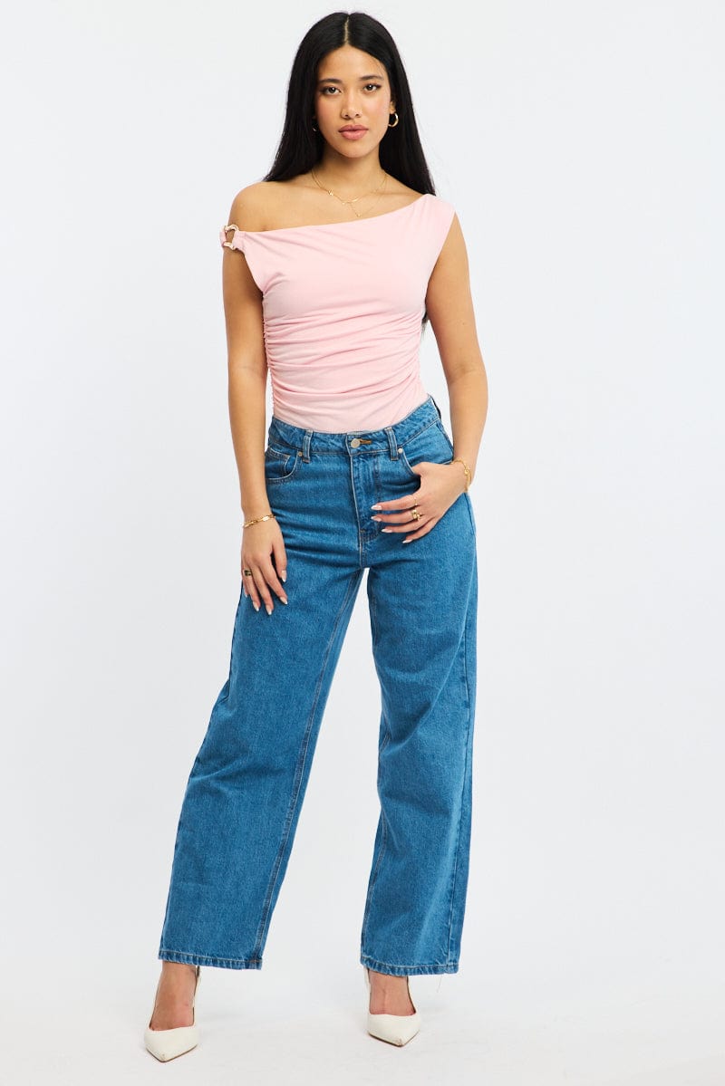 Pink One Shoulder Bodysuit