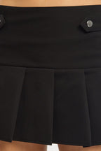 Black Mini Skort Skirt Knife Pleat Buckle Detail