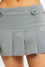 Grey Mini Skort Skirt Knife Pleat Buckle Detail