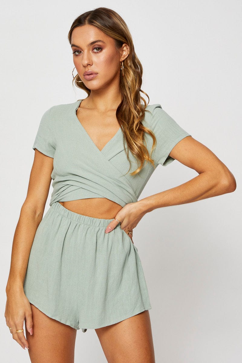 Beige Playsuit V Neck