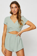 Beige Playsuit V Neck