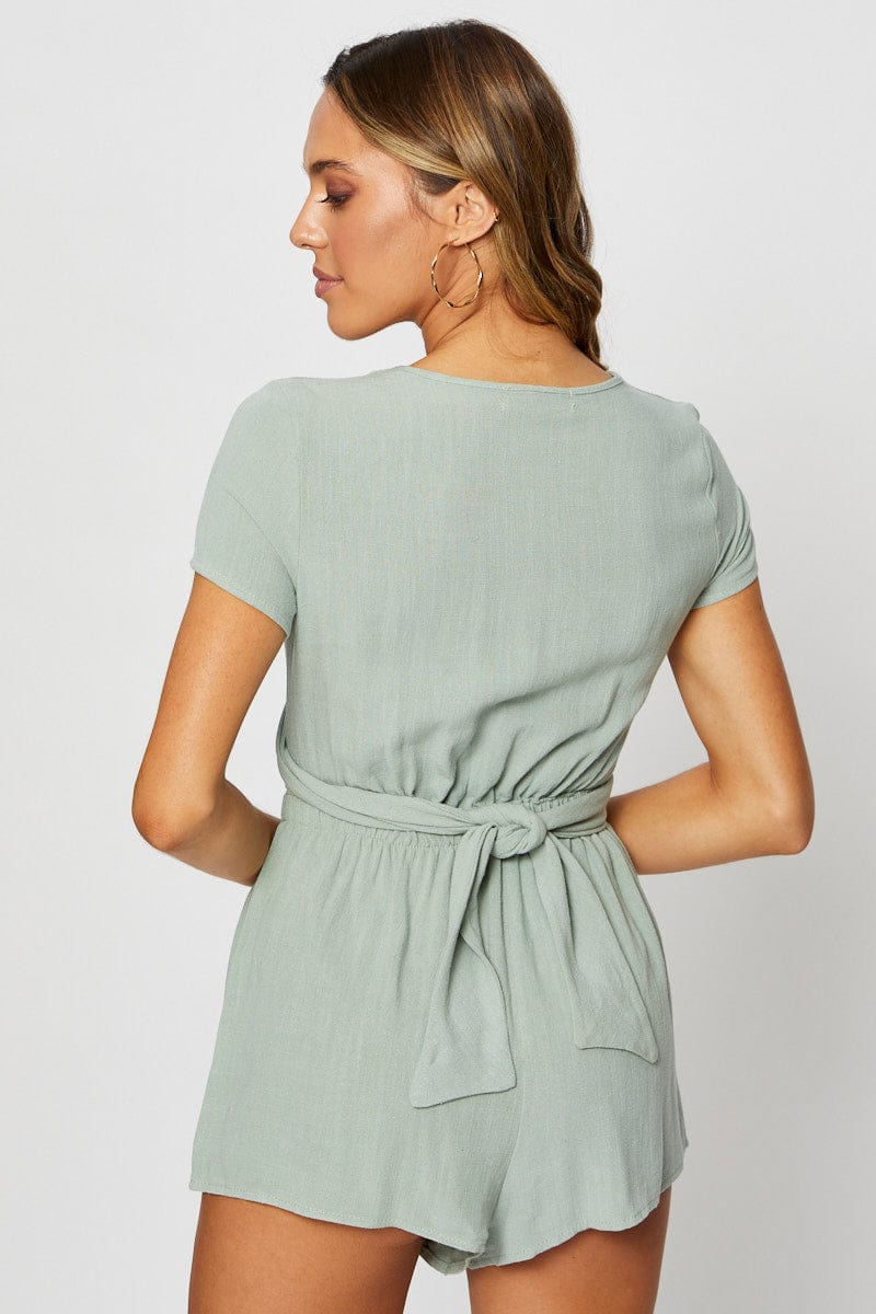 Beige Playsuit V Neck
