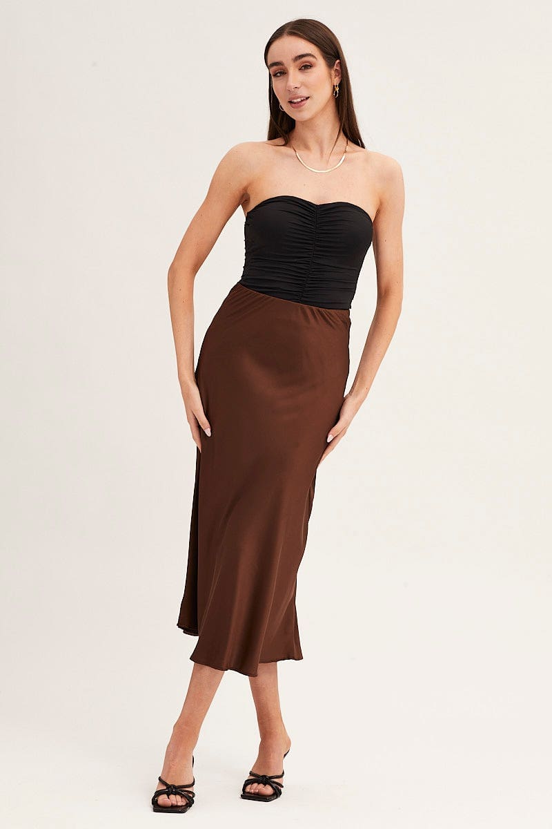 Black Ruched Front Strapless Bodysuit