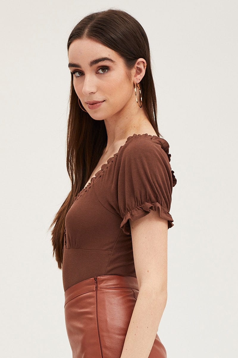 Brown Bodysuit Short Sleeve