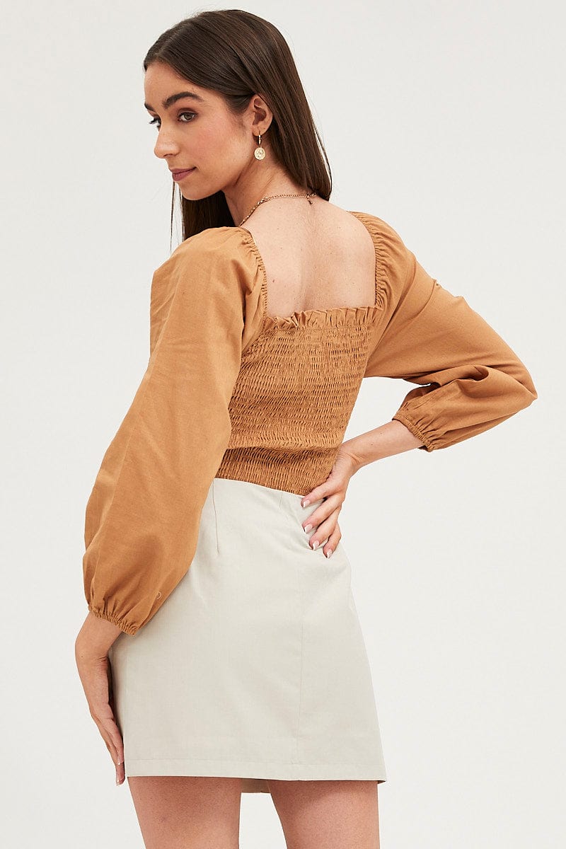 Brown Bodysuit Top Long Sleeve