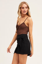 Brown Gathered Bust Rib Bodysuit