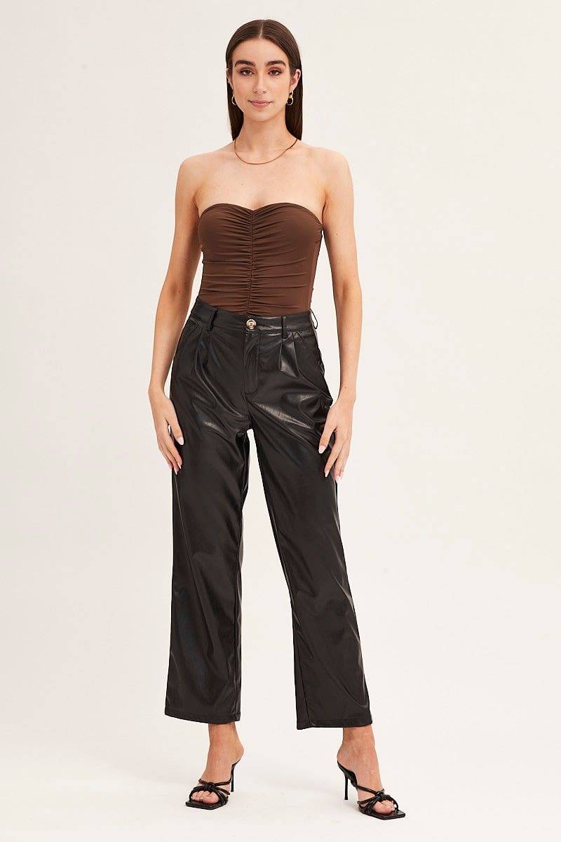 Brown Ruched Front Strapless Bodysuit