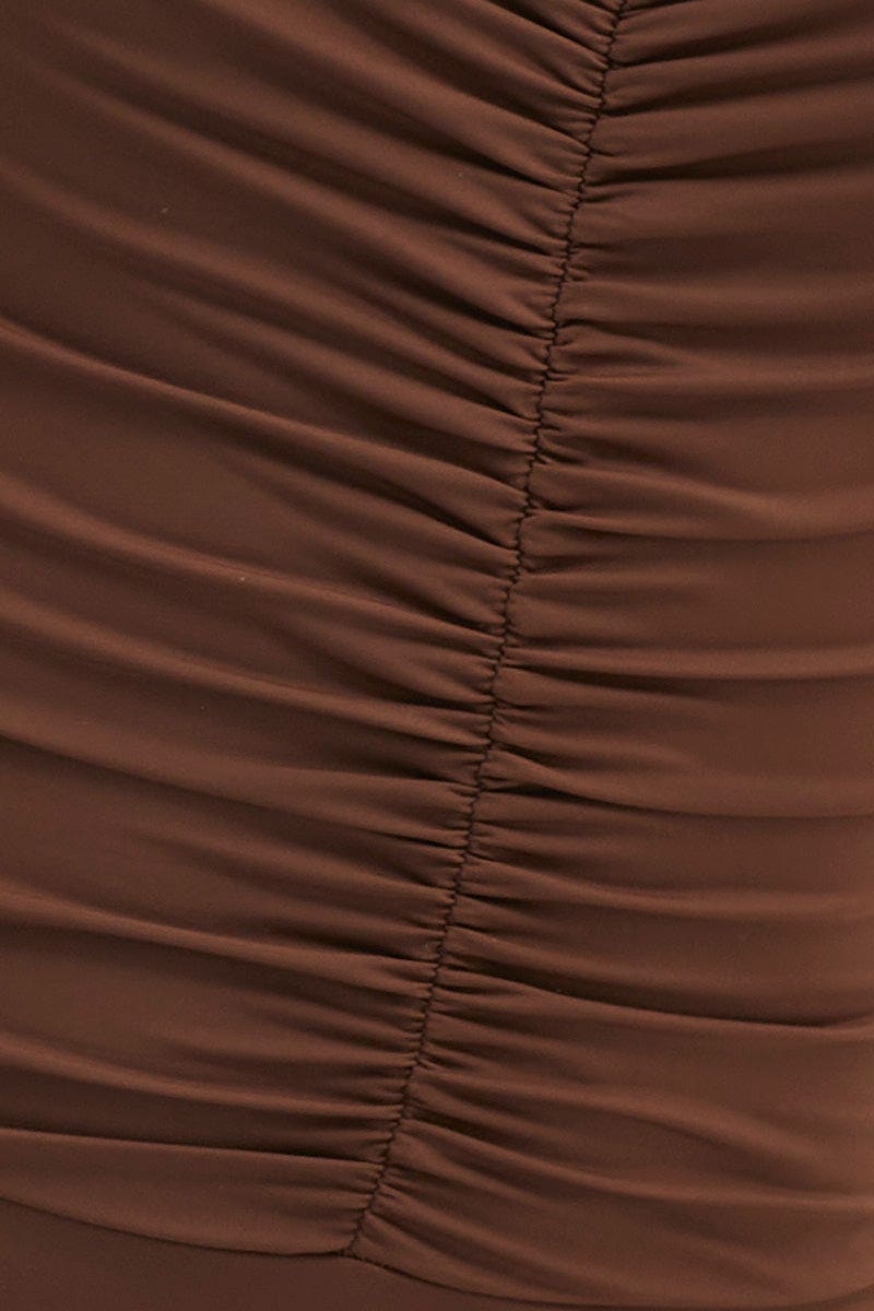 Brown Ruched Front Strapless Bodysuit