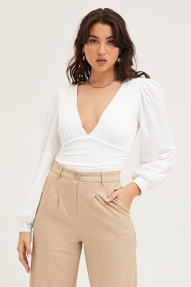 White Bodysuit Puff Sleeve