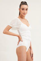 White Bodysuit Top Short Sleeve Sweetheart