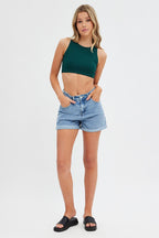 Green Crop Tank Top Crew Neck Seamless