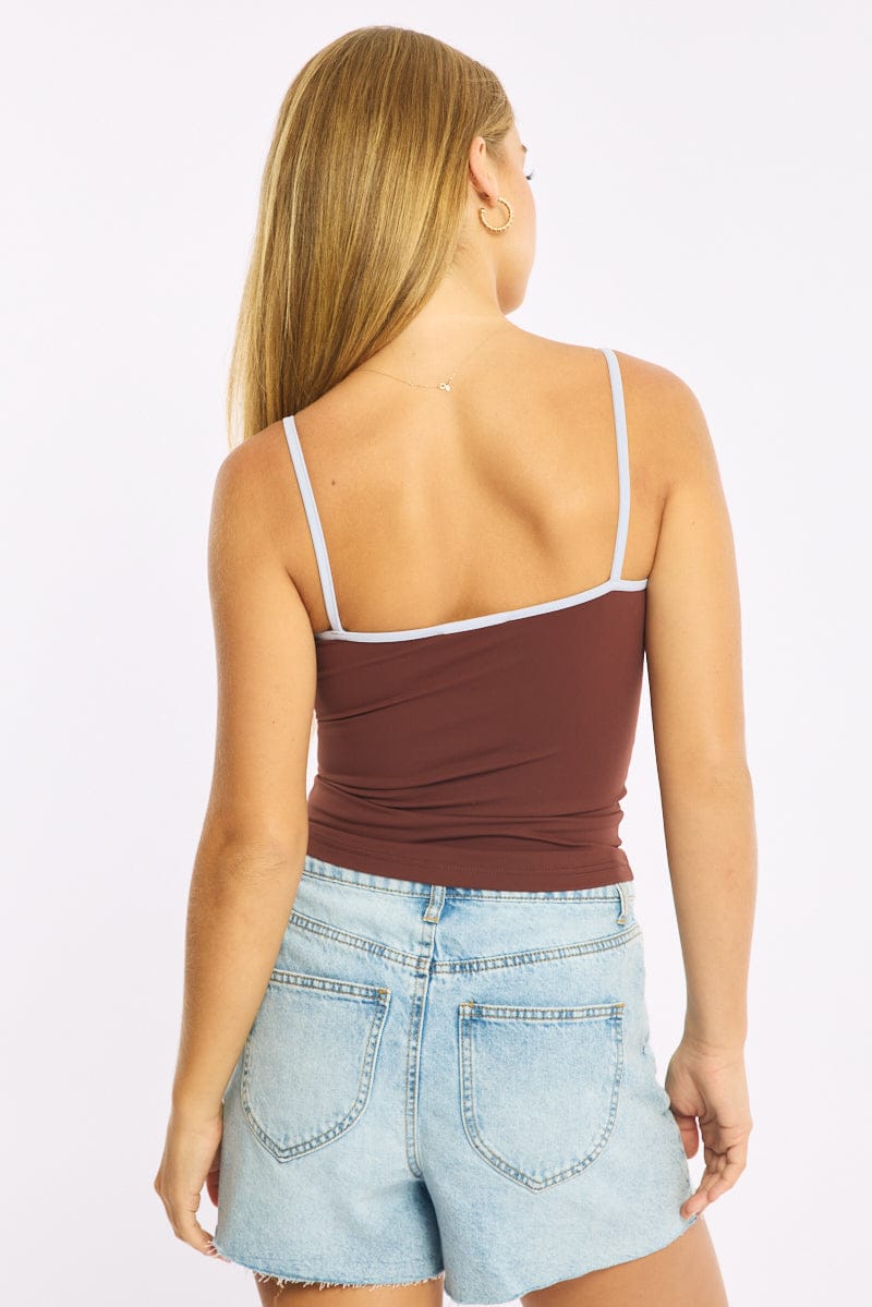 Brown Scoop Neck Singlet Tank Top