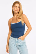Blue Scoop Neck Singlet Tank Top