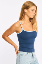 Blue Scoop Neck Singlet Tank Top