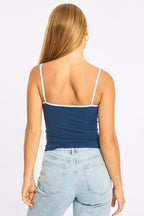 Blue Scoop Neck Singlet Tank Top