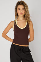 Brown Contrast Sleeveless V-neck Tank