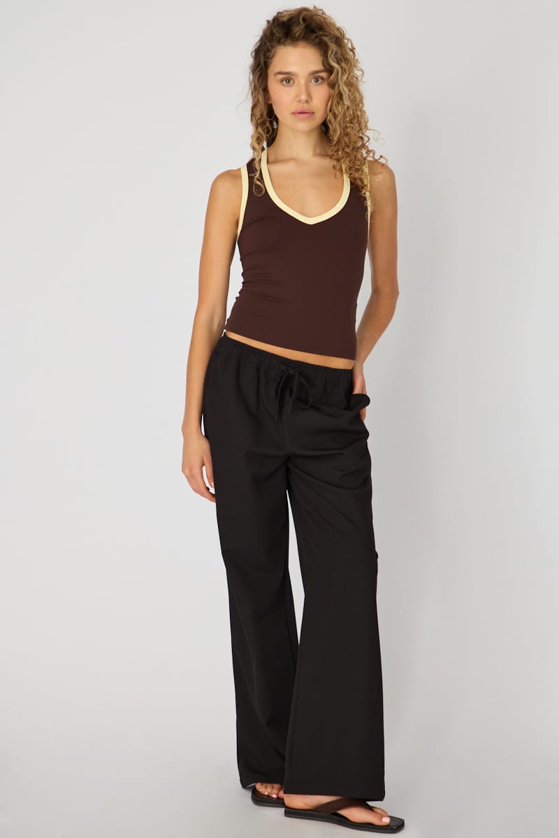 Brown Contrast Sleeveless V-neck Tank