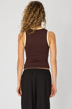 Brown Contrast Sleeveless V-neck Tank