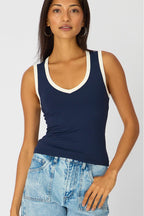 Blue Contrast Sleeveless V-neck Tank