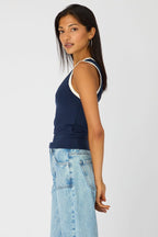 Blue Contrast Sleeveless V-neck Tank