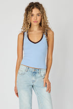 Blue Contrast Sleeveless V-neck Tank