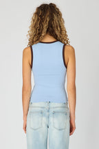 Blue Contrast Sleeveless V-neck Tank