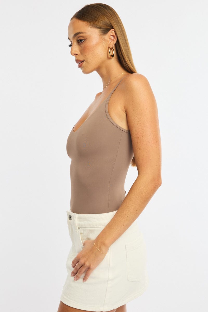 Brown Bodysuit Singlet V-neck Supersoft