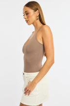 Brown Bodysuit Singlet V-neck Supersoft