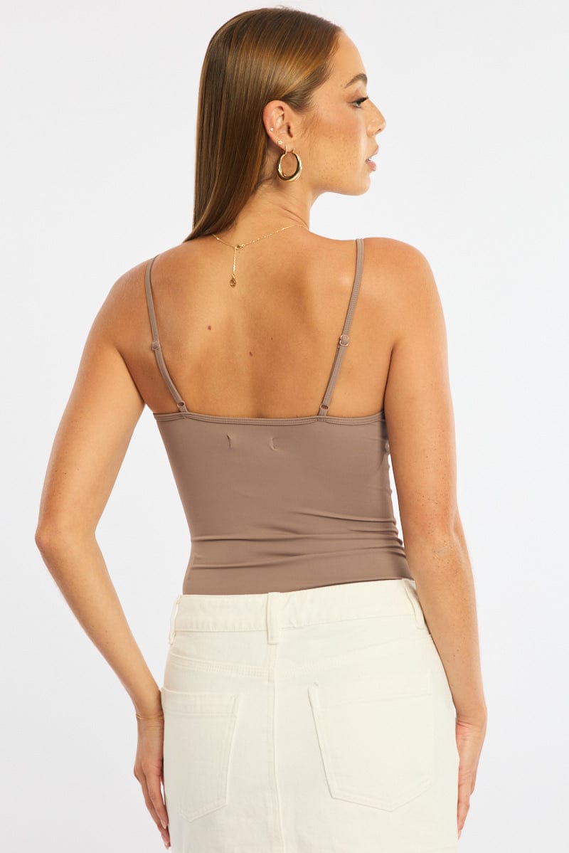 Brown Bodysuit Singlet V-neck Supersoft