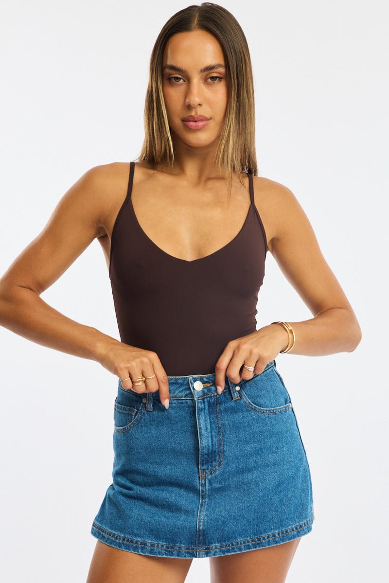 Brown Bodysuit Singlet V-neck Supersoft