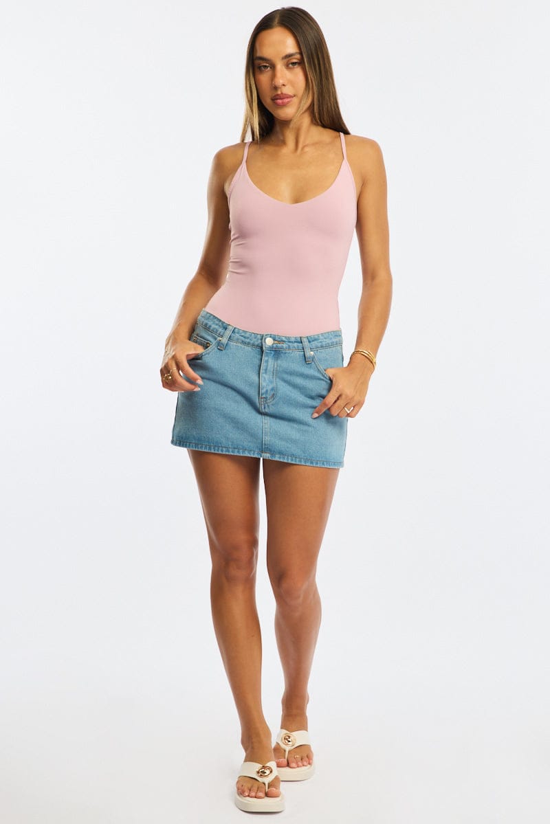 Pink Bodysuit Singlet V-neck Supersoft