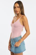 Pink Bodysuit Singlet V-neck Supersoft