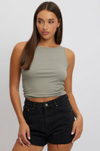 Green Boat Neck Tank Top Rib