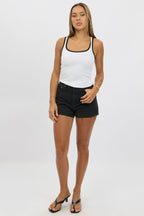 White Tank Top Sleeveless Contrast Trim
