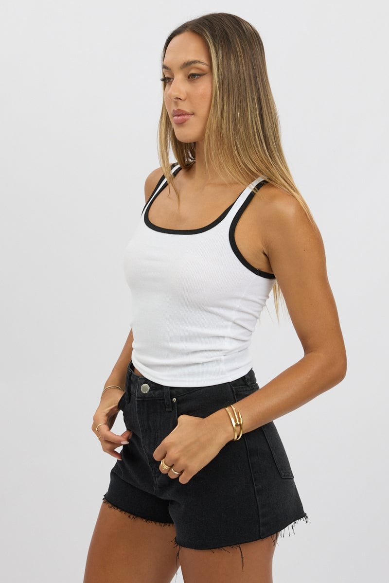 White Tank Top Sleeveless Contrast Trim