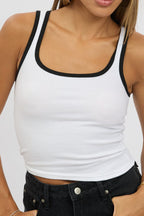 White Tank Top Sleeveless Contrast Trim