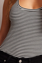 Black Stripe Tank Top Scoop Neck Sleeveless