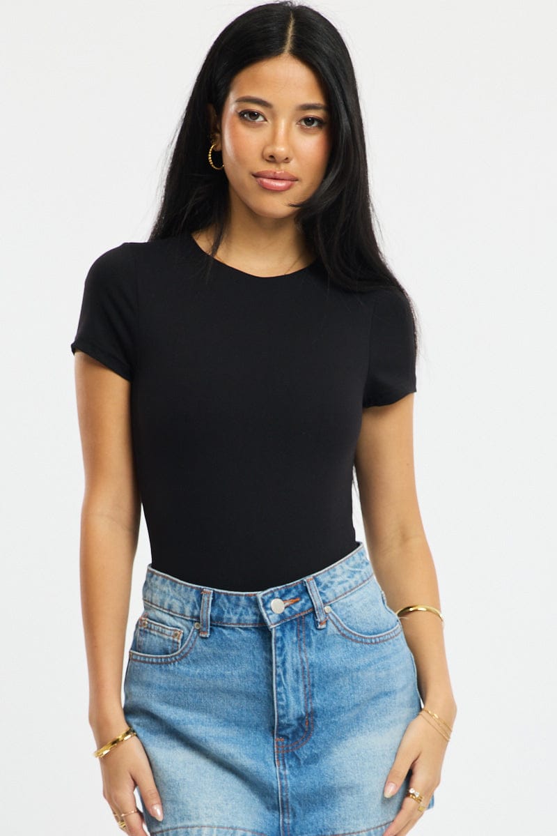 Black Supersoft Bodysuit Short Sleeve