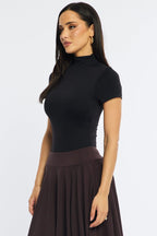 Black Short Sleeve High Neck Bodysuit