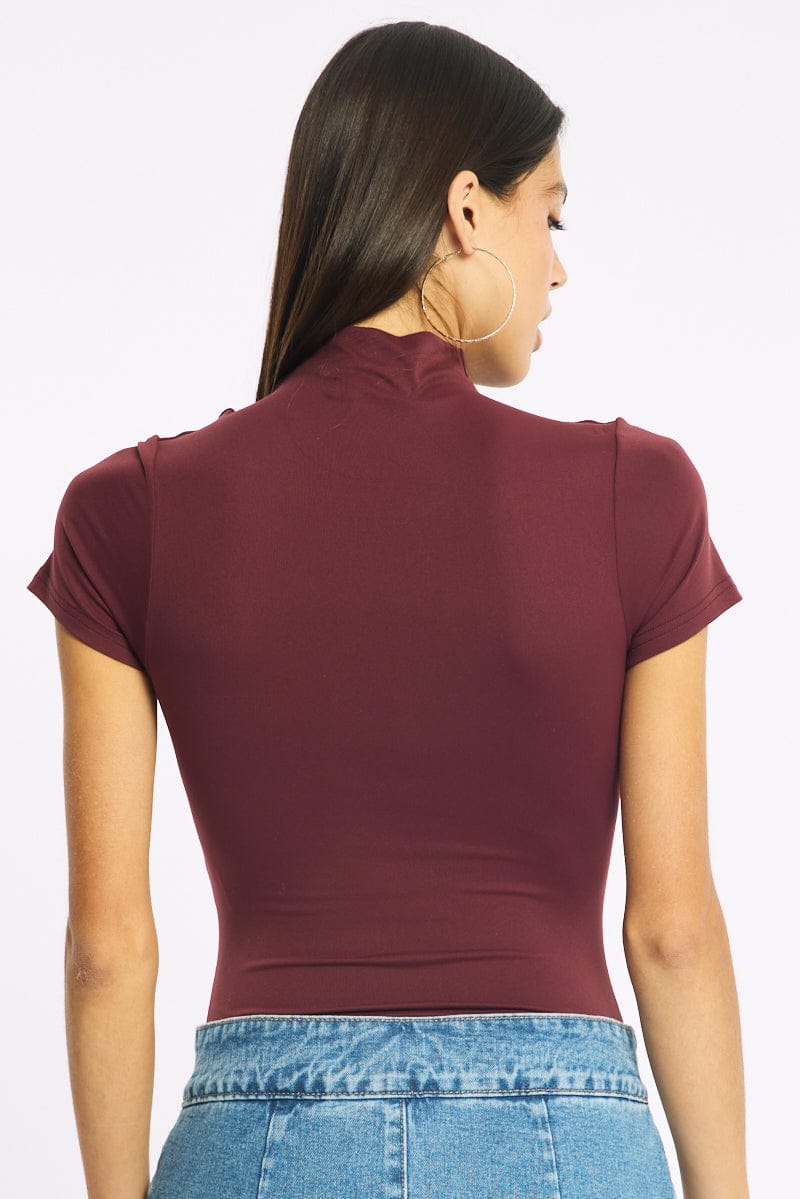 Red Short Sleeve High Neck Bodysuit