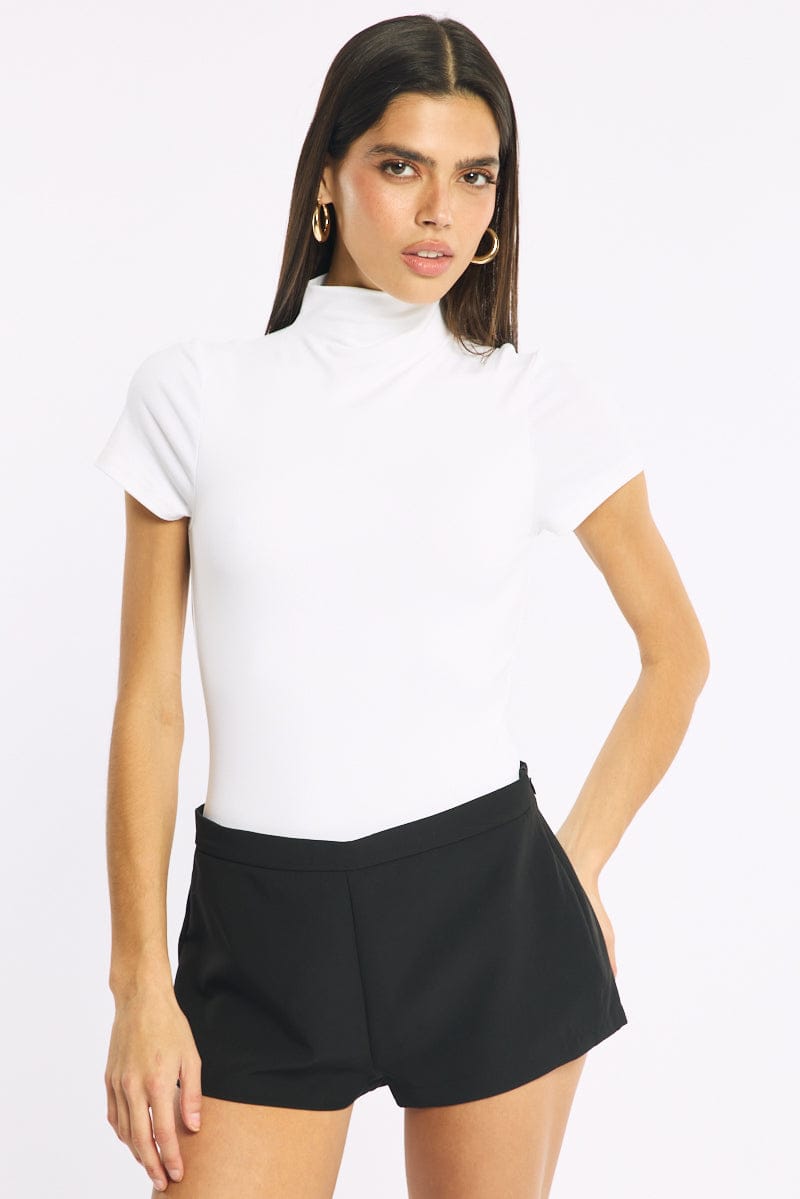 White Short Sleeve High Neck Bodysuit