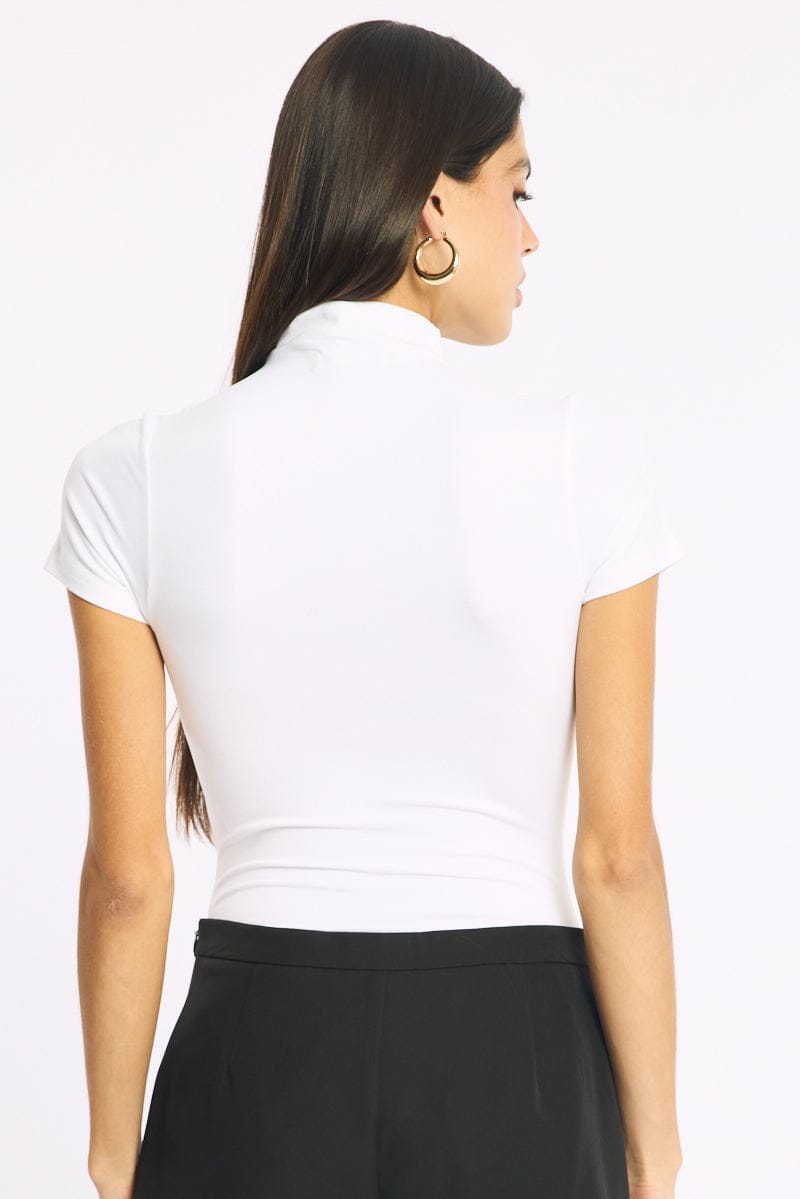 White Short Sleeve High Neck Bodysuit