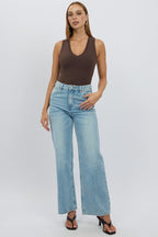 Brown Bodysuit Sleeveless V Neck