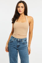 Beige Halter Neck Bodysuit