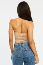 Beige Halter Neck Bodysuit